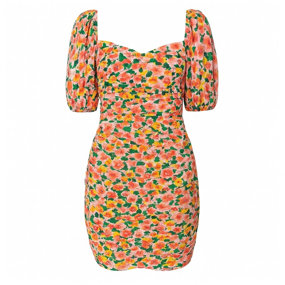 Lush Women’s Puff Sleeve Floral Ruched Bodycon Mini Dress Size S NWT Romantic